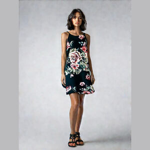 Olive Tree Floral Print Sleeveless Bodycon Slip Dress Large